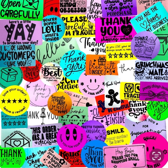 100 thank you stickers mystery bag bundle mix thank you 2" - Picture 2 of 12